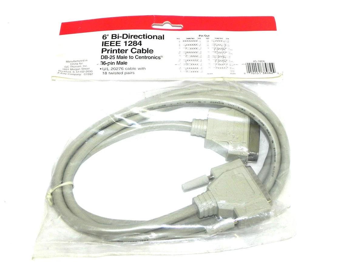 Used NEW BI-DIRECTIONAL IEEE 45-1806 PRINTER CABLE 6FT. 451806