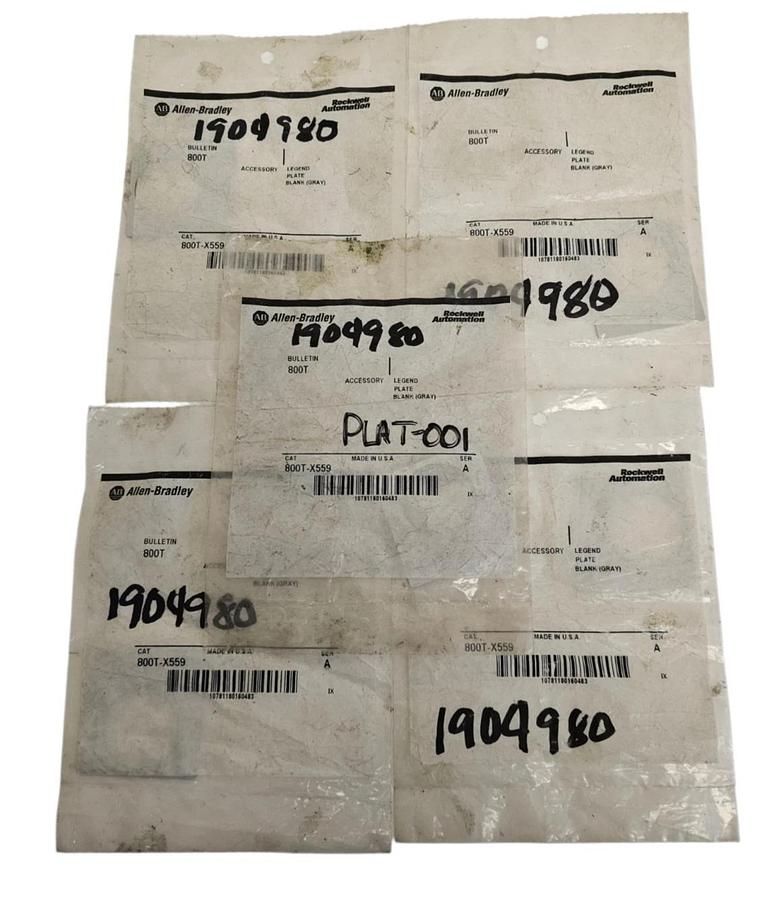 Used LOT OF 5 NEW ALLEN BRADLEY 800T-X559 SER. A LEGEND FLATES BLANK (GRAY)