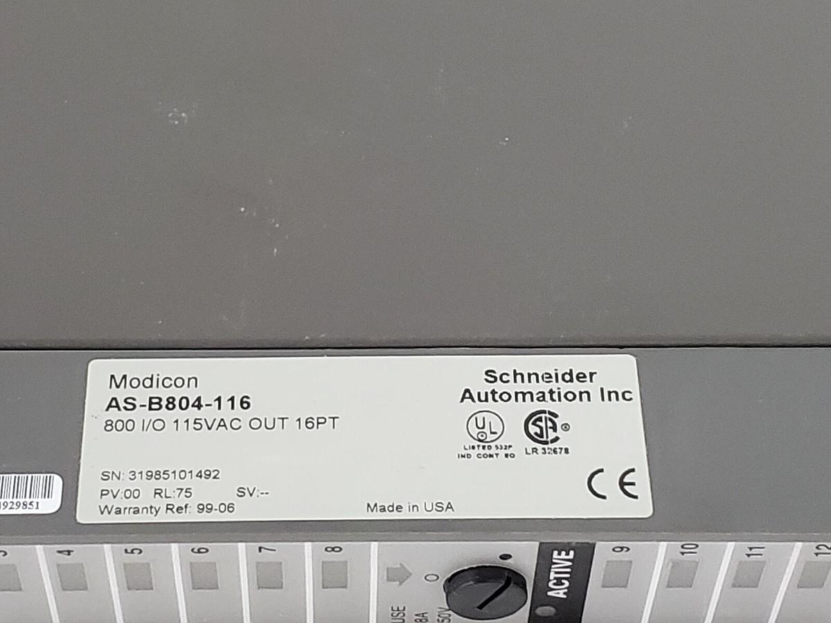Used MODICON AS-B804-116 OUTPUT MODULE PV: 00 RL: 75 115VAC 16PT ASB804116
