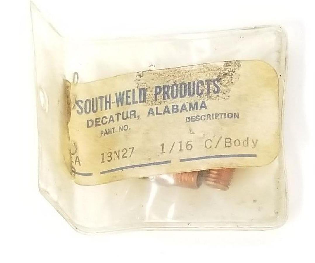 Used PACK OF 6 NEW SOUTH-WELD 13N27 COLLET BODIES, 1/16", C/BODY