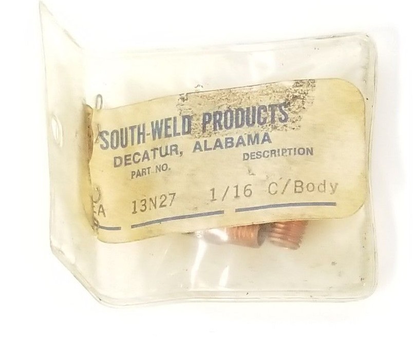 Used PACK OF 6 NEW SOUTH-WELD 13N27 COLLET BODIES, 1/16", C/BODY