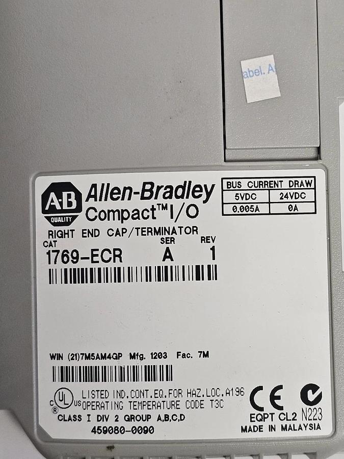 Used LOT OF 9 ALLEN BRADLEY 1769-ECR COMPACT I/O RIGHT END CAPS SER. A REV. 1
