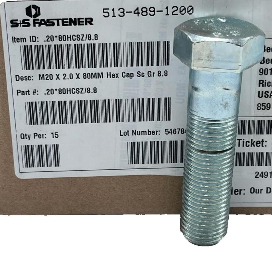Used 15 Pack) M20-2.0 x 80mm Hex Head Cap Screws Grade 8.8 Zinc Plated - S+S Fastener