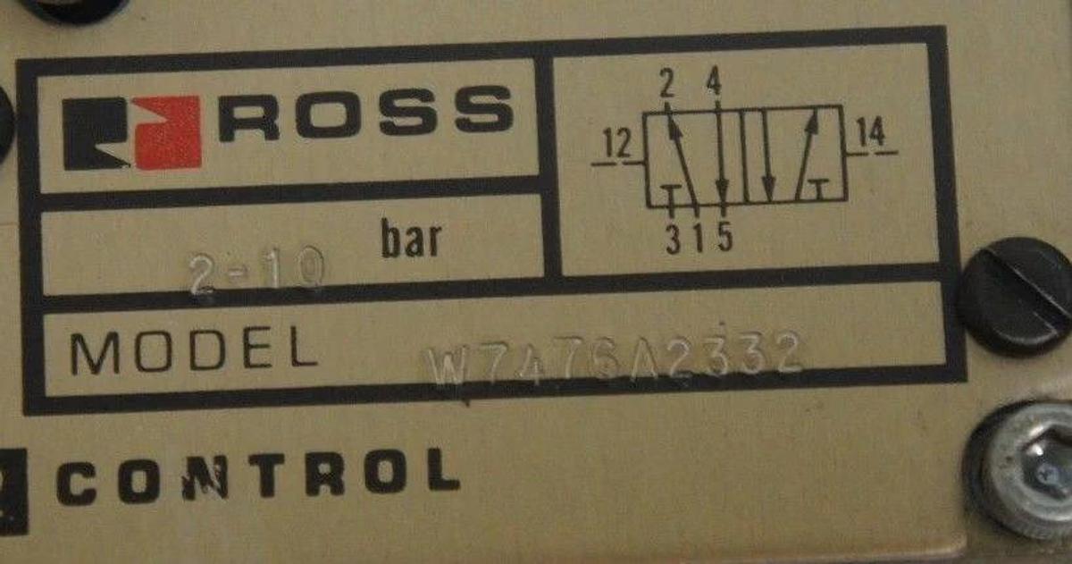 Used ROSS CONTROLS W7476A2332 DOUBLE SOLENOID VALVE 2-10 BAR 100-120V 50/60HZ