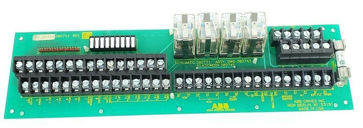 Used ABB 380742 REV. E RELAY TERMINAL BOARD W/ FUSES