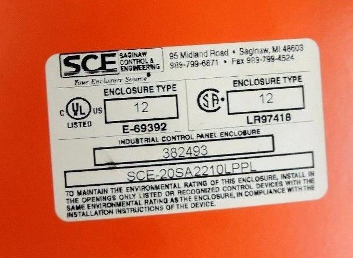 Used SAGINAW CONTROL & ENGINEERING SCE-20SA2210LPPL SINGLE DOOR ENCLOSURE