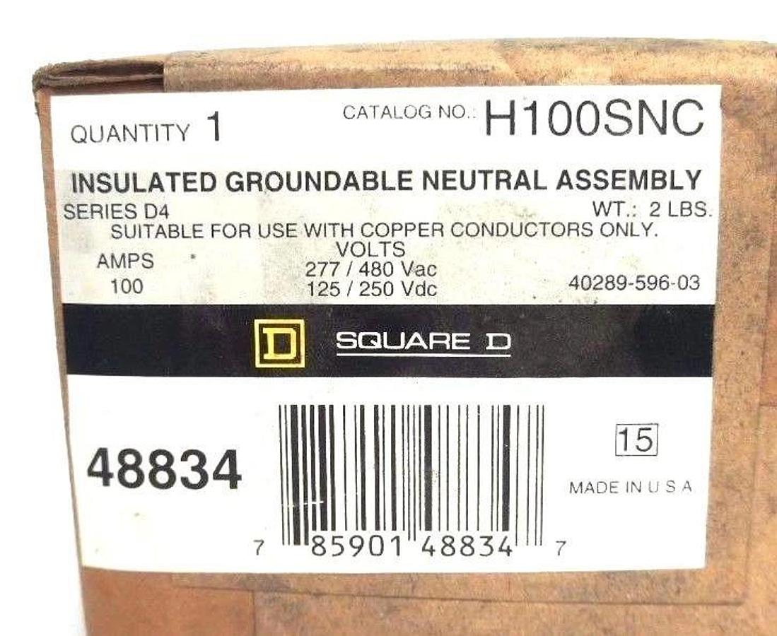 Used NIB SQUARE D H100SNC SER. D4 INSULATED GROUNDABLE NEUTRAL ASSEMBLY 48834