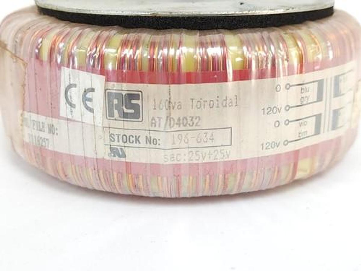 Used RS COMPONENTS 196-634 TOROIDAL TRANSFORMER 160VA 3.2AMP 25V