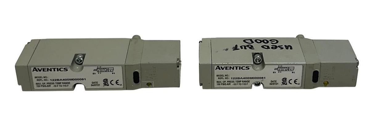 Used 2 AVENTICS 122BA400M000061 SOLENOID VALVES 2012 SERIES 150PSIG 24VDC COIL USNP