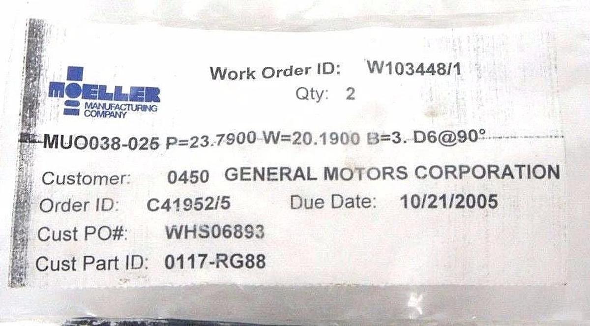 Used BAG OF 2 NEW MOELLER 0177-RG88 PUNCHES MUO038-025 P=23.7900 W=20.1900 B=3