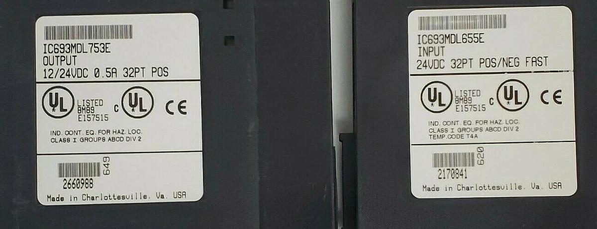 Used LOT OF 2 GE FANUC I/O MODULES IC693MDL655E & IC693MDL753E
