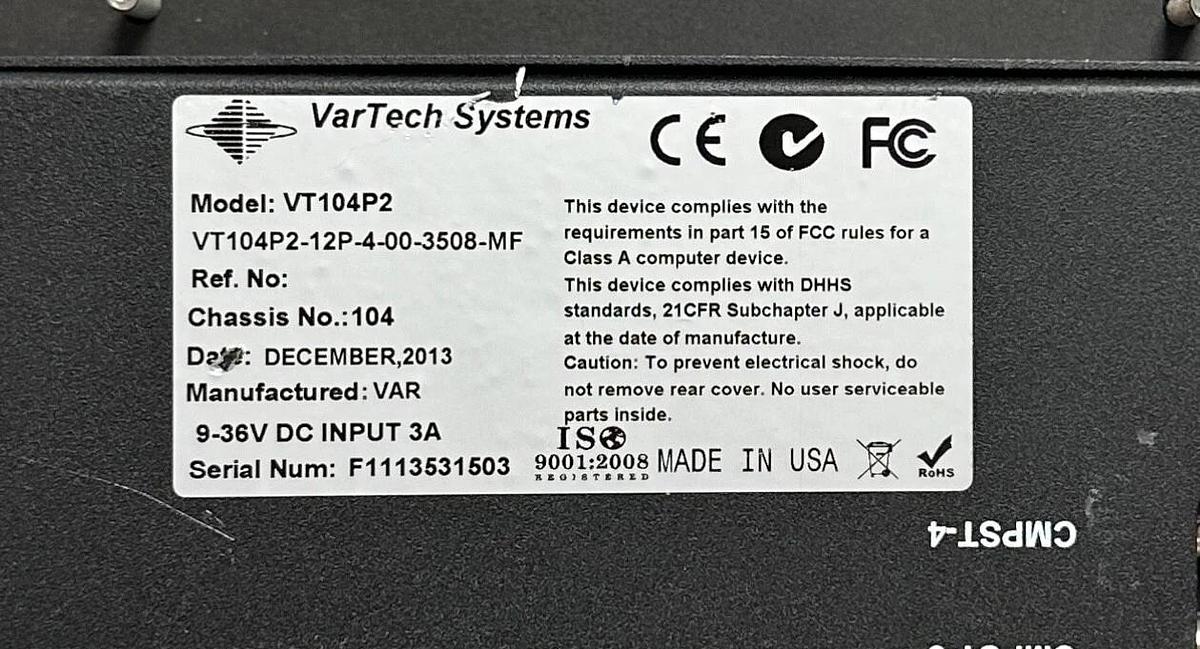 Used VarTech SYSTEMS VT104P2-12P-4-00-3508-MF / VT104P2 FLAT PANEL DISPLAY 9-36V USNP