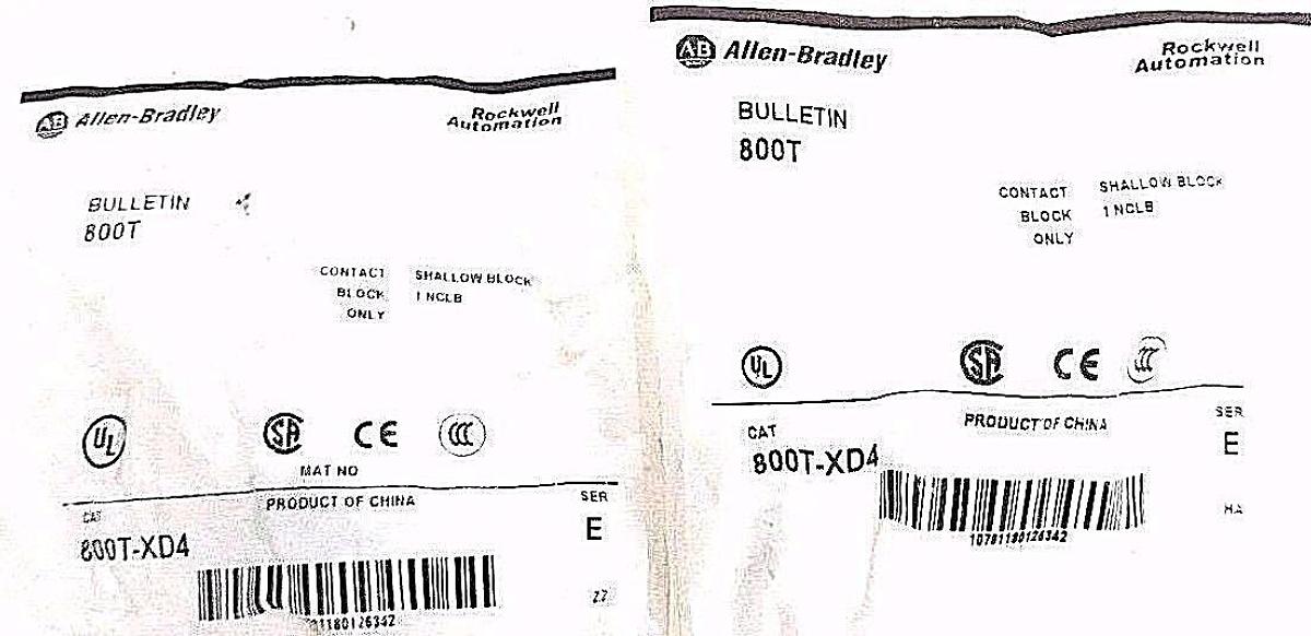 Used LOT OF 2 NEW ALLEN BRADLEY 800T-XD4 CONTACT BLOCKS 800TXD4, SER. E