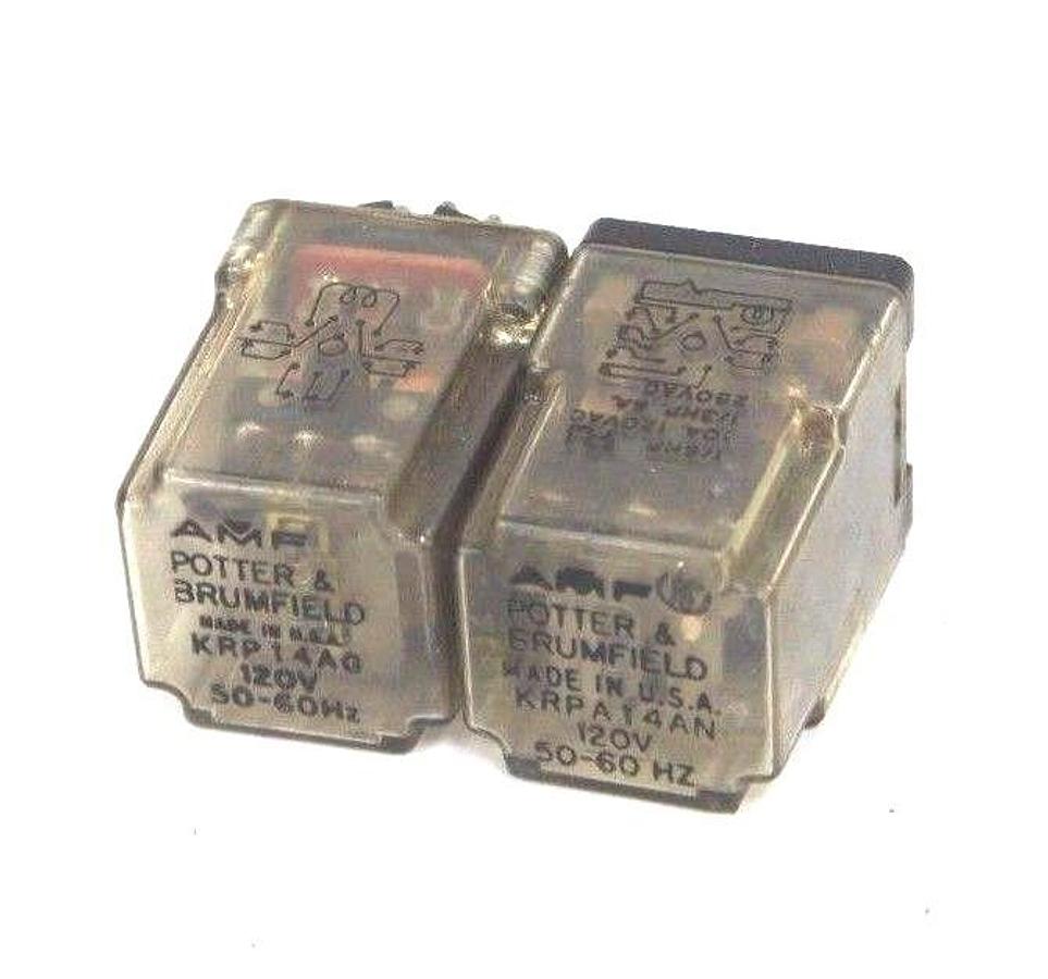 Used LOT OF 2 POTTER & BRUMFIELD RELAYS KRP14AG , KRPA14AN 120V, 50-60HZ