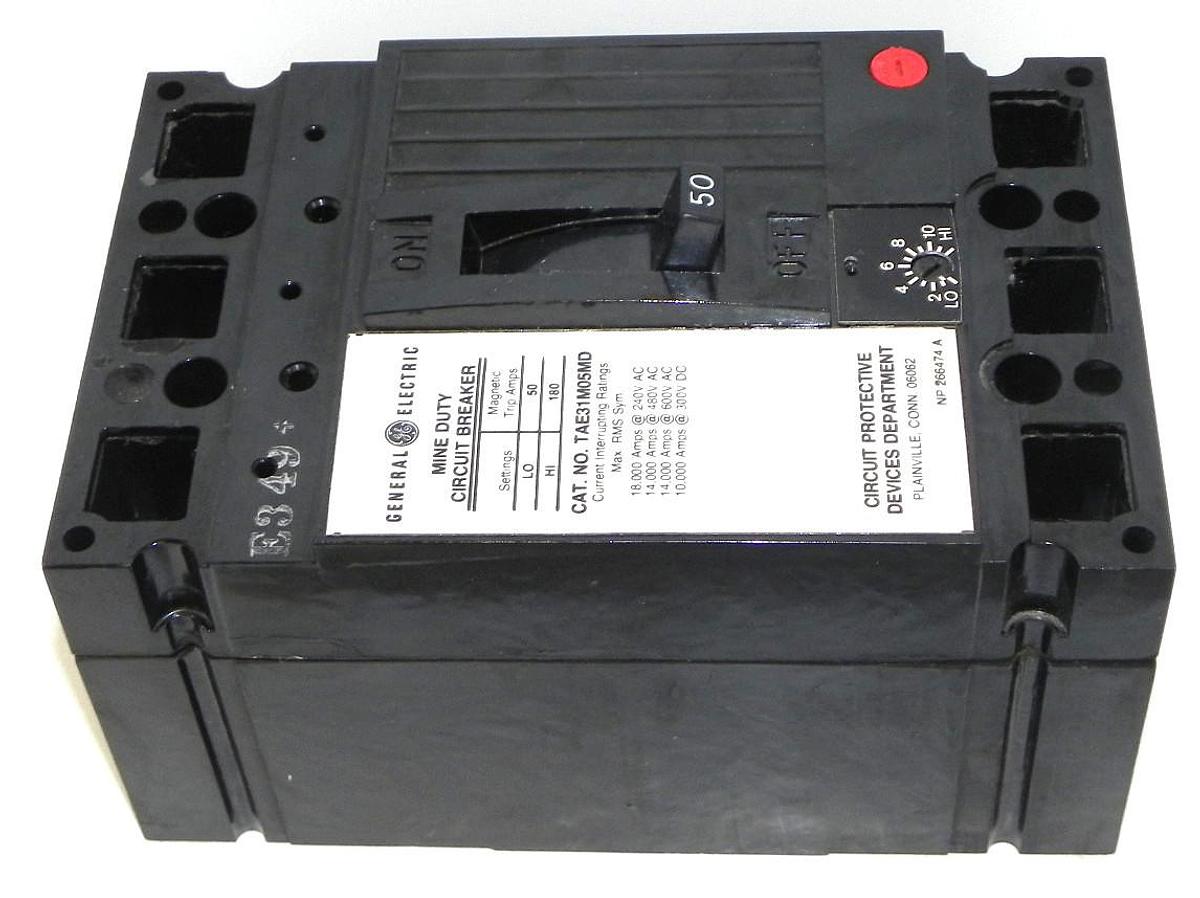 Used GENERAL ELECTRIC TAE31M05MD CIRCUIT BREAKER 50AMP 3POLE 600VAC