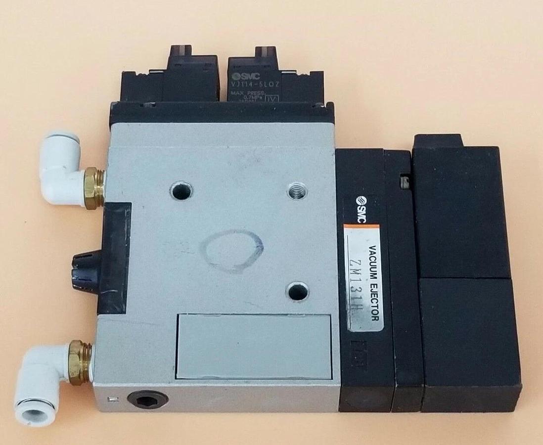 Used SMC ZM131H VACUUM EJECTOR W/ ZSE1-00-55CN SWITCH, VJ114 & VJ114-5LOZ SOLENOIDS