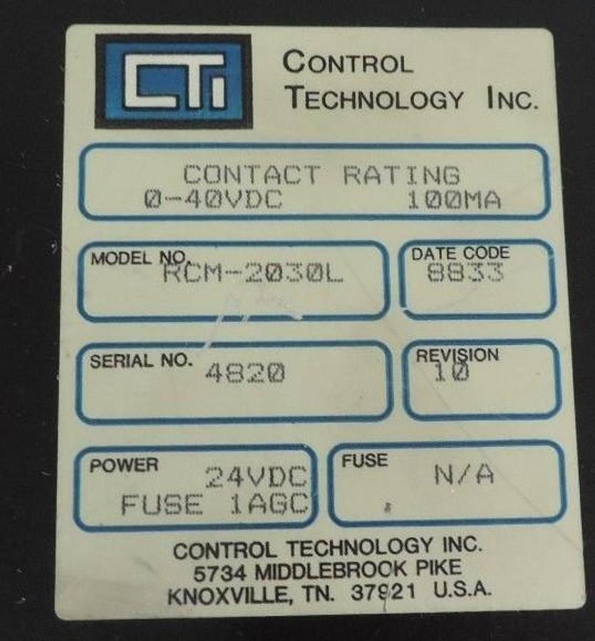 Used CONTROL TECHNOLOGY RCM-2030L OUTPUT MODULE REVISION 10 RCM2030L