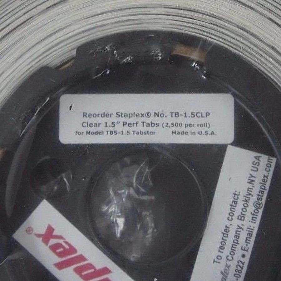 Used NEW STAPLEX TB-1.5CLP CLEAR 1.5" PERFORATED TABS 2,500 PER ROLL TB15CLP