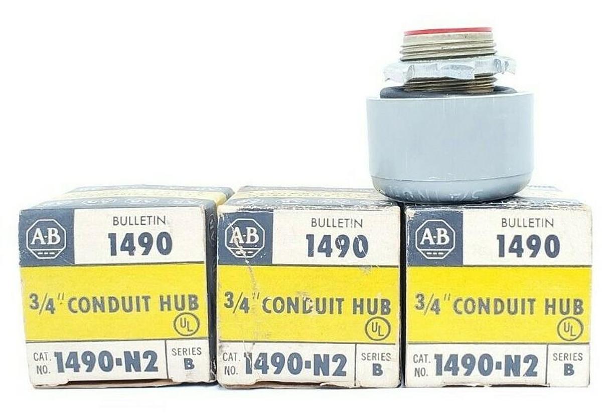 Used LOT OF 3 NIB ALLEN BRADLEY 1490-N2 3/4'' CONDUIT HUBS 1490N2, SER. B