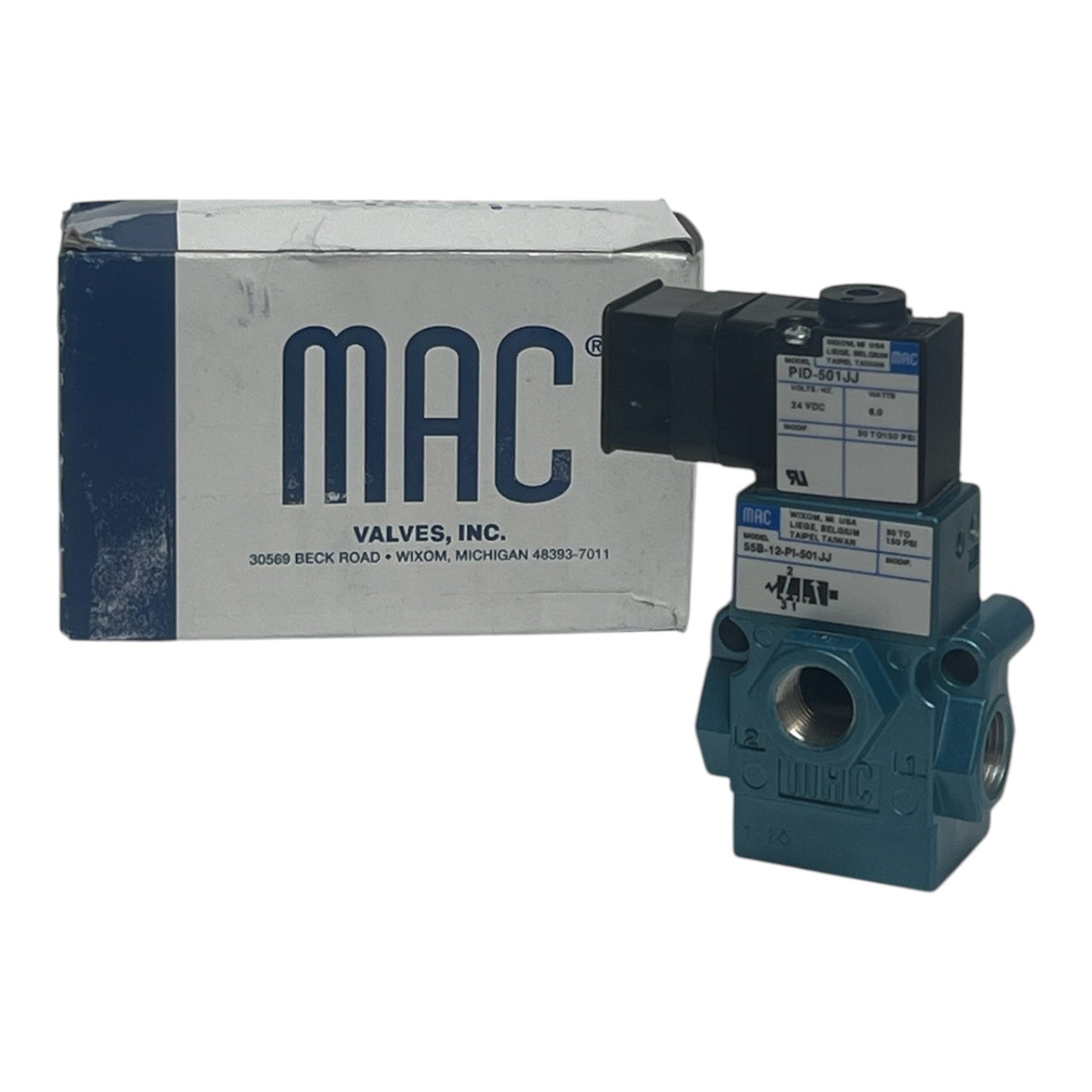 Used MAC Valves 55B-12-P1-501JJ Pneumatic Solenoid Valve 55 Series 24VDC - NSMP