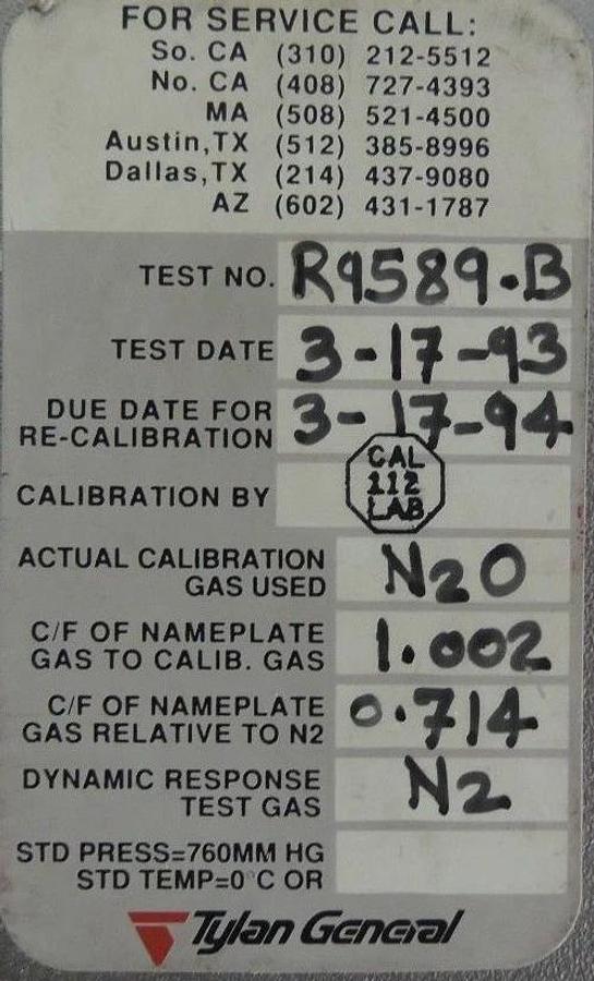 Used TYLAN FC-280AV MASS FLOW CONTROLLER MODEL FC-280, FC-280-AV