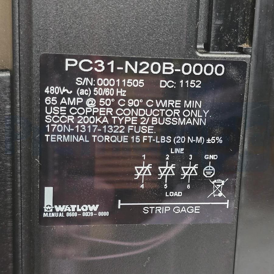 Watlow PC31-N20B-0000 Power Series Solid State SCR Controller 65A 480VAC 3Ph NEW