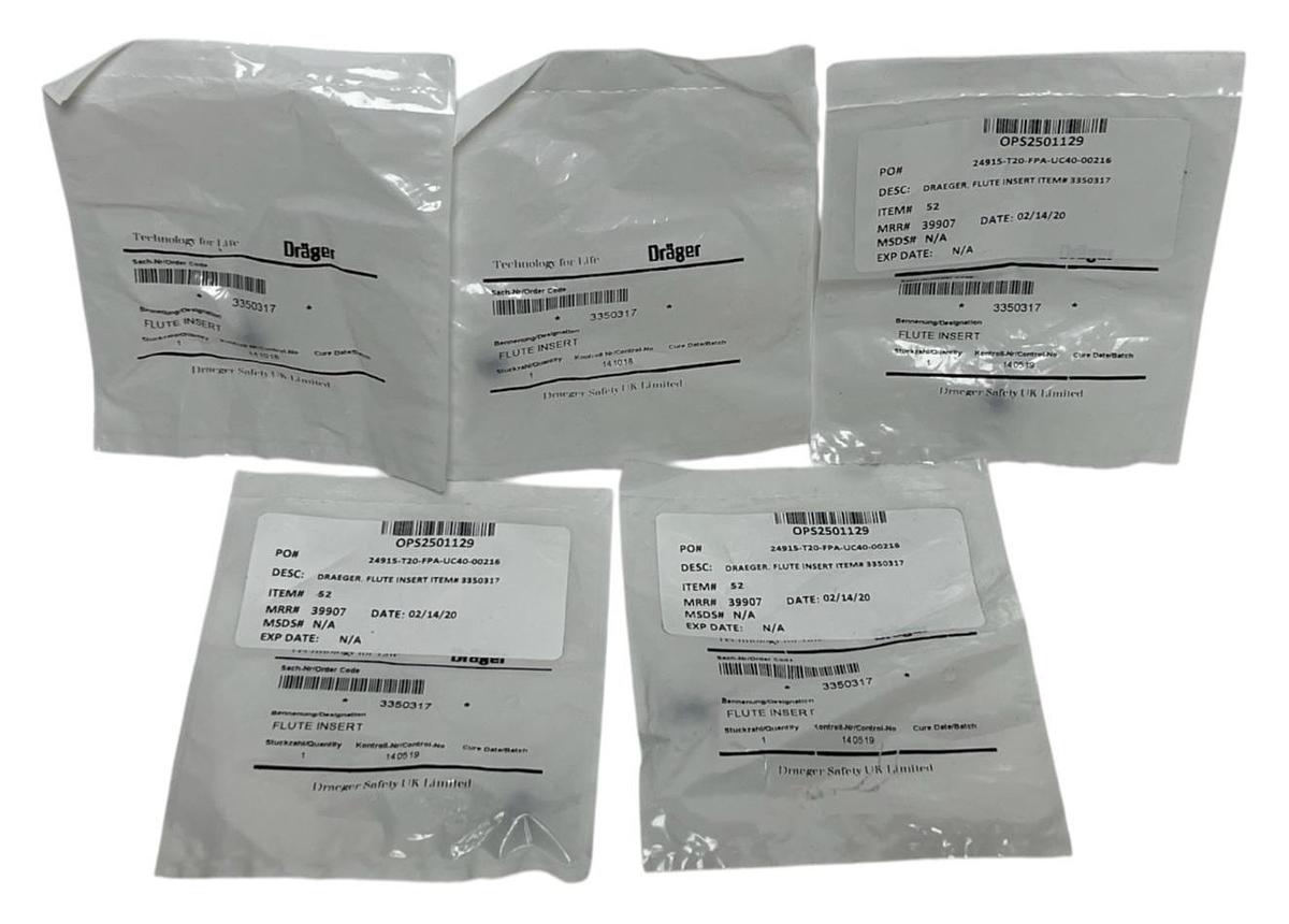 (5) New Dräger 3350317 Flute Inserts for PSS 7000 SCBA - OEM Sealed