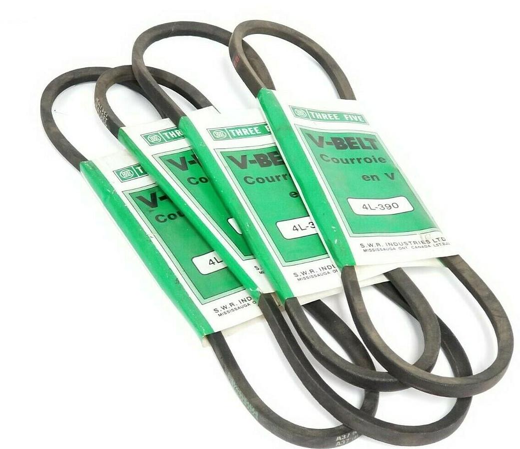 Used LOT OF 4 NEW THREE FIVE 4L-390 V-BELTS 4L390 TIMING BELT SMOOTH LIGHT DUTY 39IN