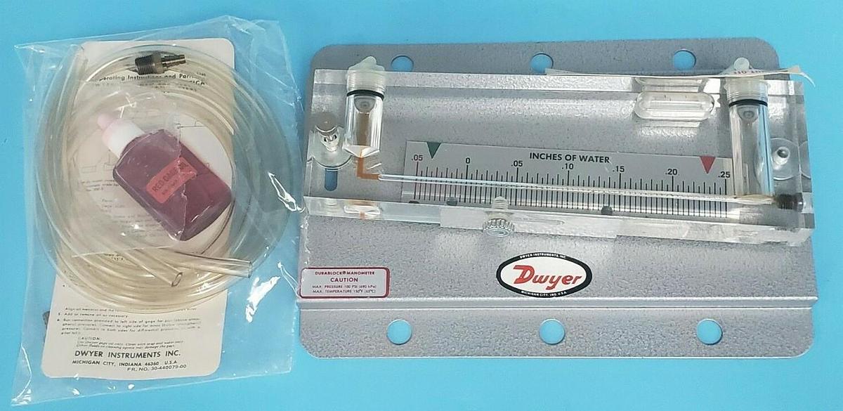 Used NEW DWYER 215 6" INCLINED MANOMETER STATIONARY GAUGE .05-0-.25" H2O