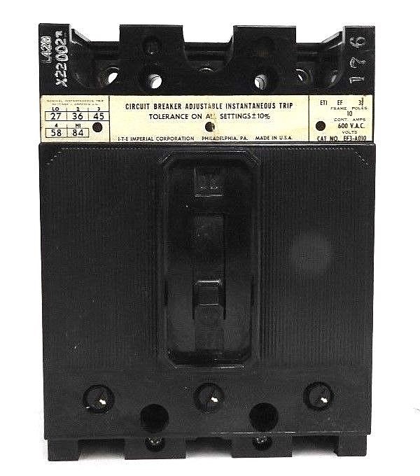 Used ITE SIEMENS EF3-A010 CIRCUIT BREAKER 10 AMPS, 600 VAC, 3 POLE, EF FRAME