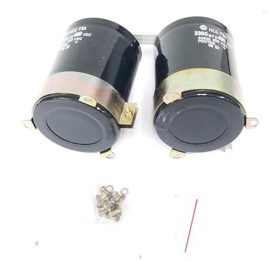 Used LOT OF 2 GENERIC HCG-F3A 3300MFD 400VDC CAPACITORS HCGF3A