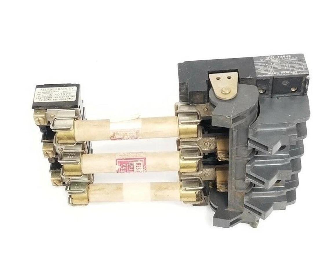 Used ALLEN BRADLEY 1494F FUSE ADAPTER 30A 600VAC-250VDC W/ X-401978 BLOCK & (3) RES30