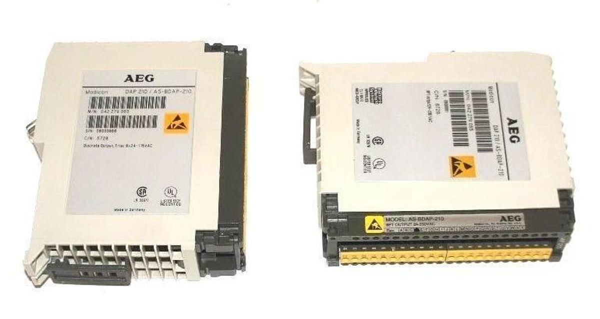 Used LOT OF 2 GOULD MODICON AS-BDAP-210 ISOLATED OUTPUT MODULES, 8 POINT, 230 VAC
