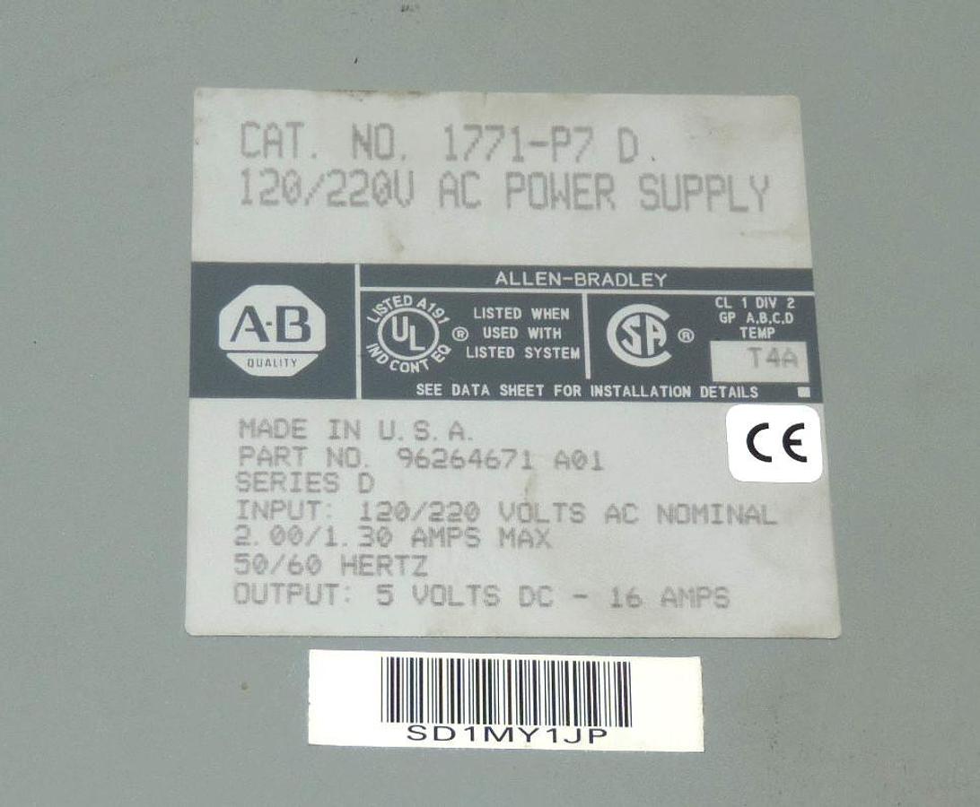 Used LOT OF 3 ALLEN BRADLEY 1771-P7 POWER SUPPLY MODULES SER. B, SER. D