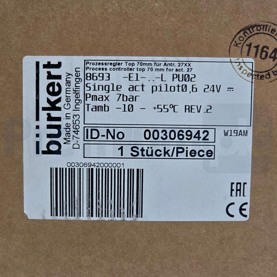 Used Burkert 8693 00306942 Digital Process Controller Top 70mm for Act. 27 306942 NEW