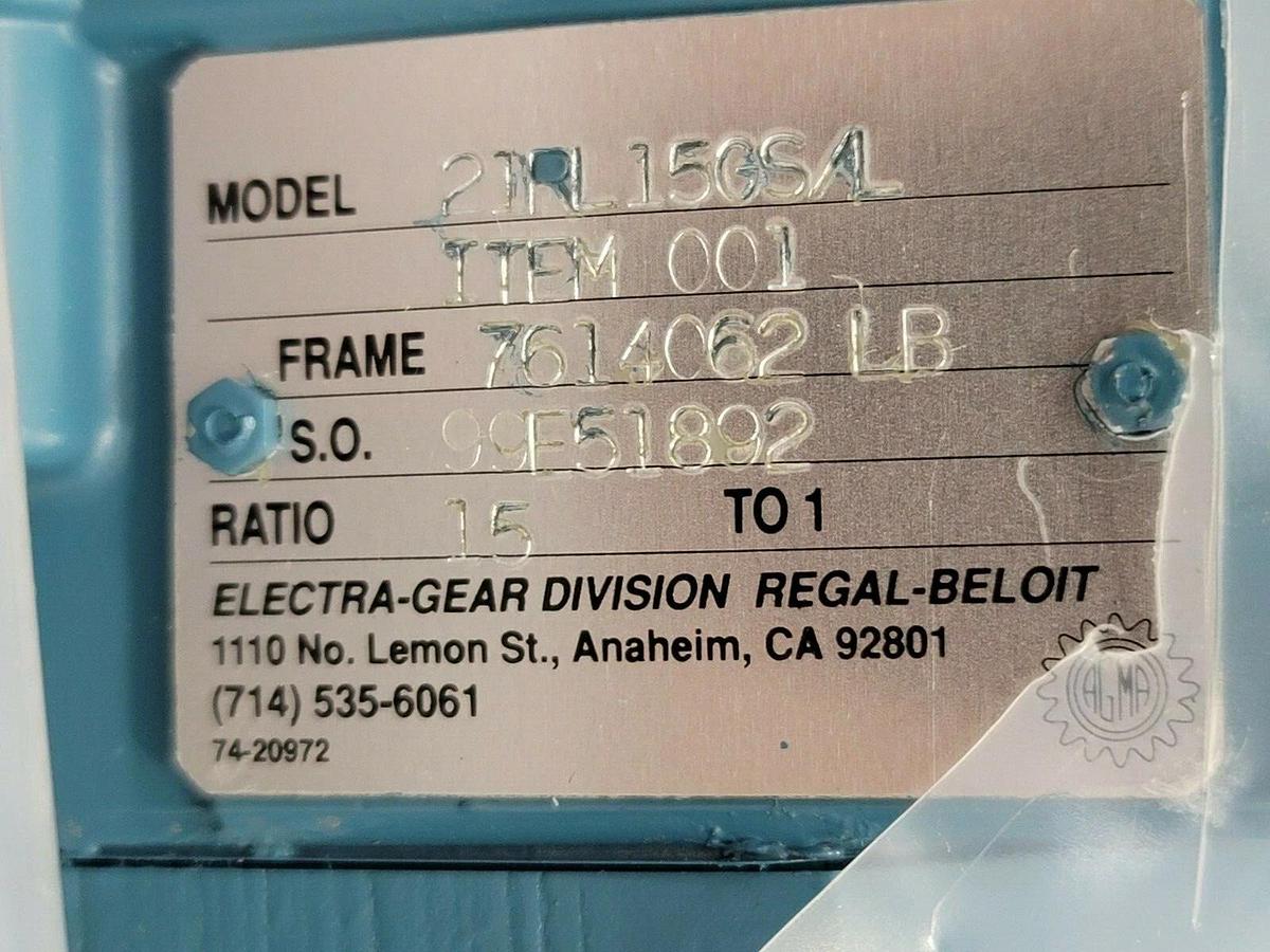 Used NIB ELECTRA-GEAR EK50ETW-21RL15GS/L GEAR REDUCER W/ 21RL15GS/L