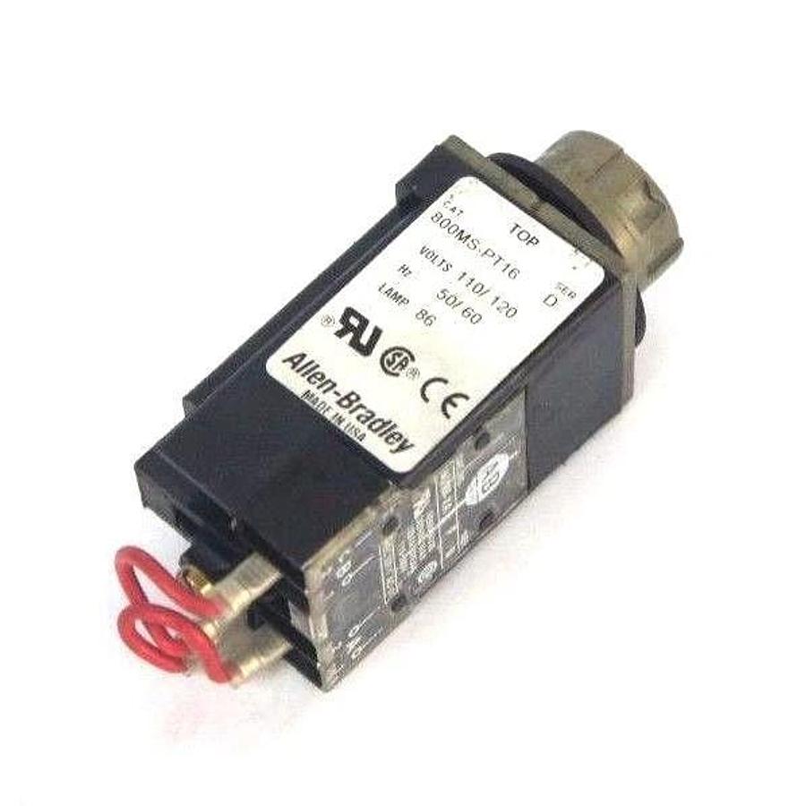 Used ALLEN BRADLEY 800MS-PT16 RED PUSH TO TEST PILOT LIGHT SER D, MISSING LAMP