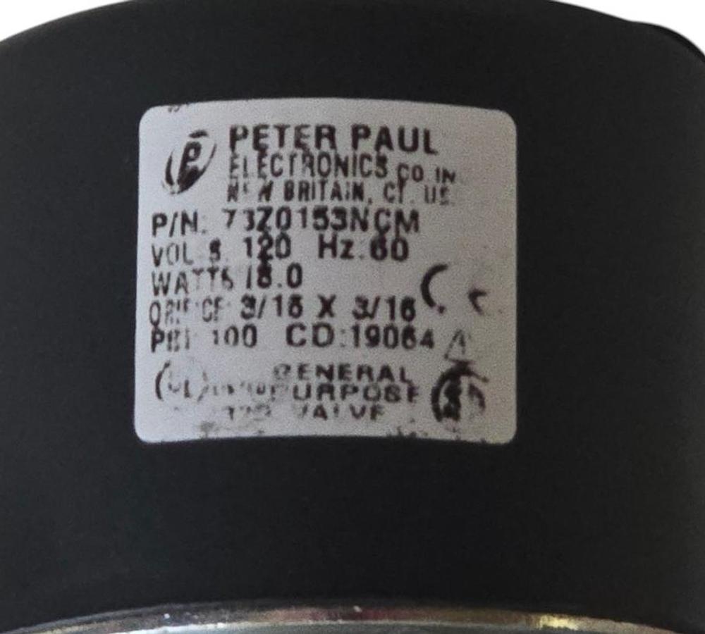 Peter Paul 73Z0153NCM Solenoid Valve 120VAC 60Hz 18W 100PSI 3/16" Orifice NSNP
