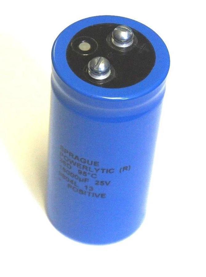 Used SPRAGUE 9804L POWERLYTIC CAPACITOR 36D, 95 DEG. C, 18000UF 25V 9804L 13 POSITIVE