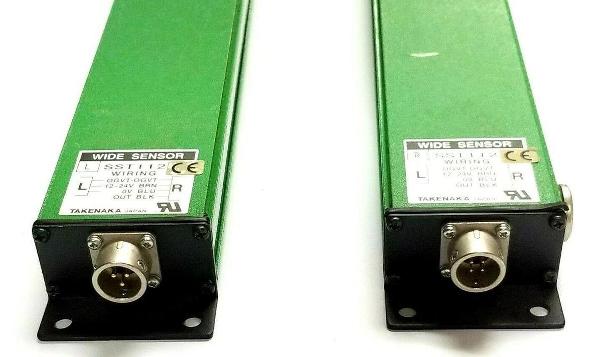 Used SET OF TAKENAKA SST112 LIGHT CURTAINS W/ TRANSMITTER AND RECEIVER 12-24V DC