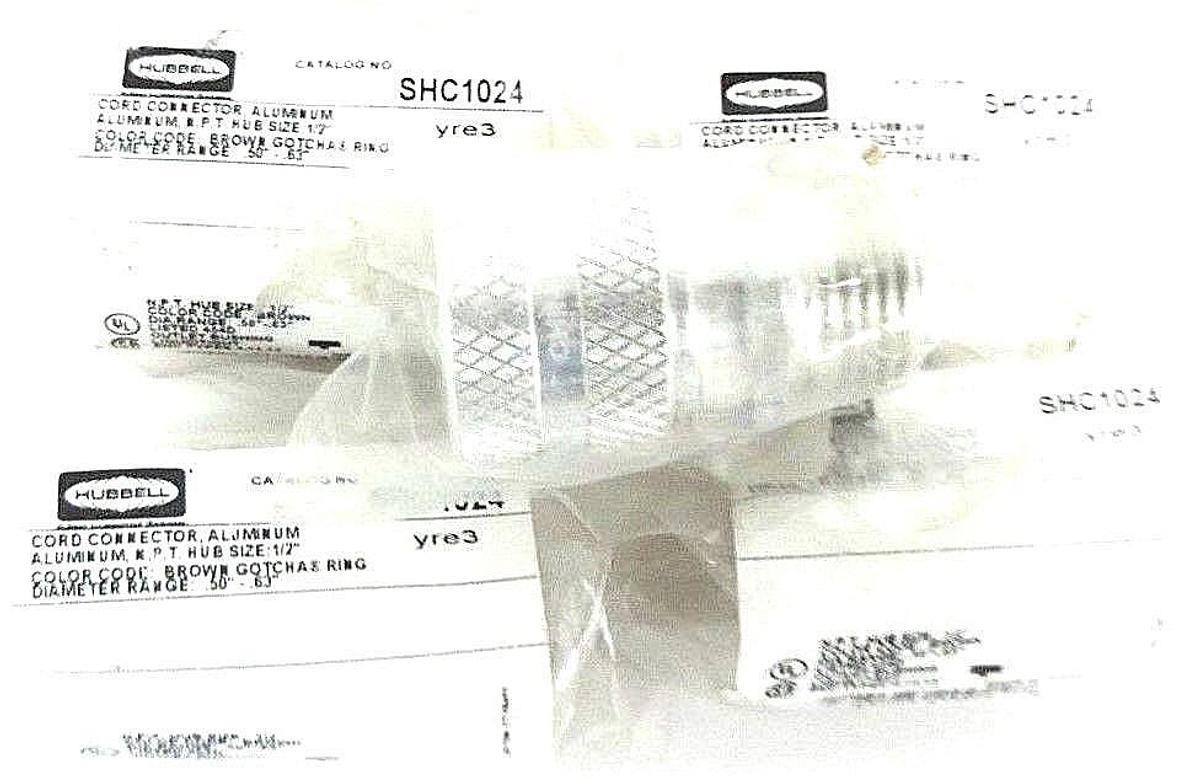 Used LOT OF 5 NEW HUBBELL SHC1024 CORD CONNECTORS, ALUMINUM N.P.T. HUB SIZE: 1/2''