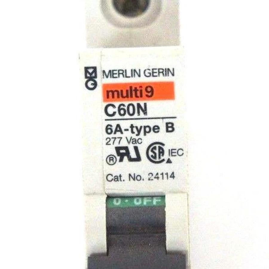 Used MERLIN GERIN 24114 MULTI 9 CIRCUIT BREAKER C60N, 6A-TYPE B, 277 VAC