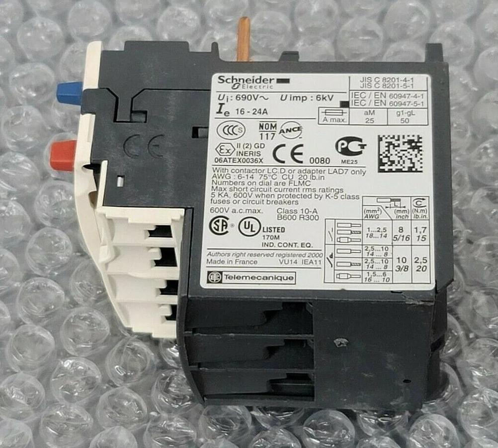 Used SCHNEIDER ELECTRIC LRD22 THERMAL OVERLOAD RELAY LRD 22 16/24 AMP 3P
