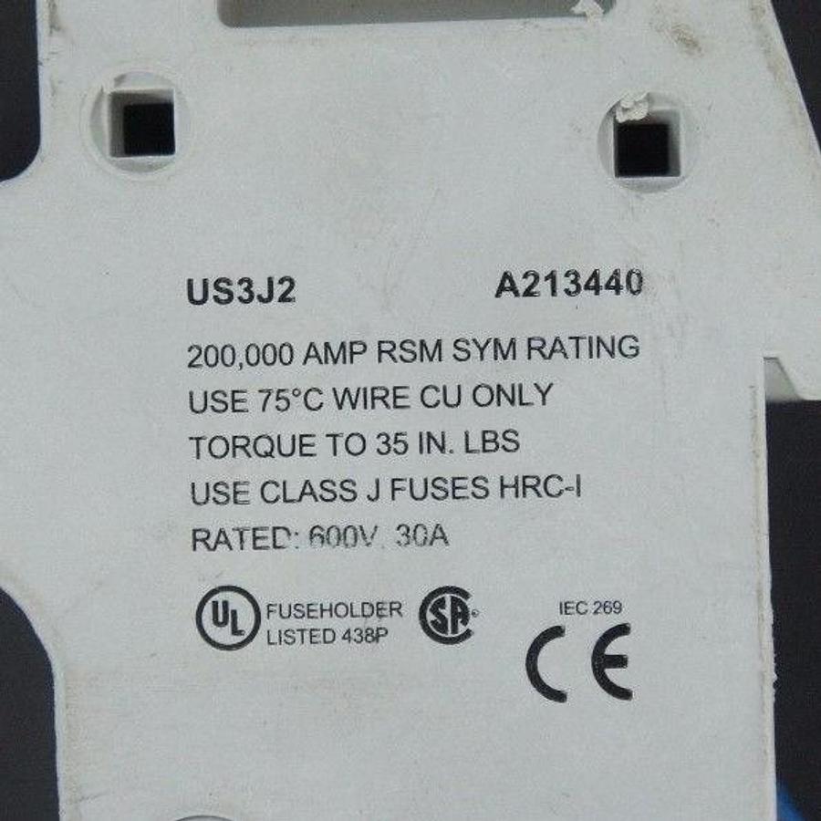 Used FERRAZ SHAWMUT US3J2 ULTRASAFE FUSE BLOCK 30AMP 2POLE 600V