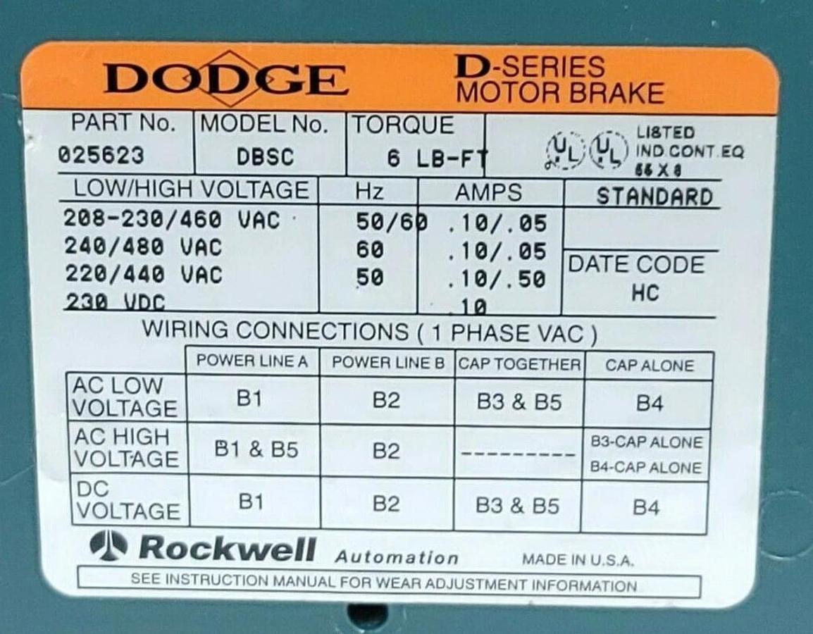 Used DODGE DBSC-6 LESS HUB SIZE: 230/460 VAC STOCK # 025623