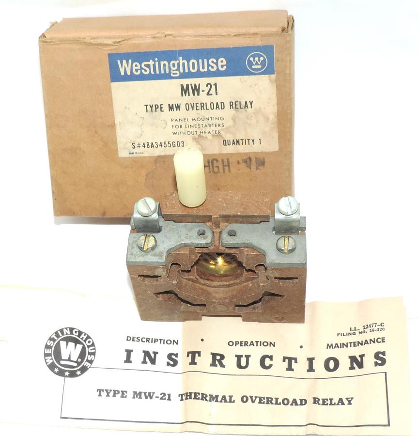 Used NIB WESTINGHOUSE MW-21 TYPE MW OVERLOAD RELAY MW21