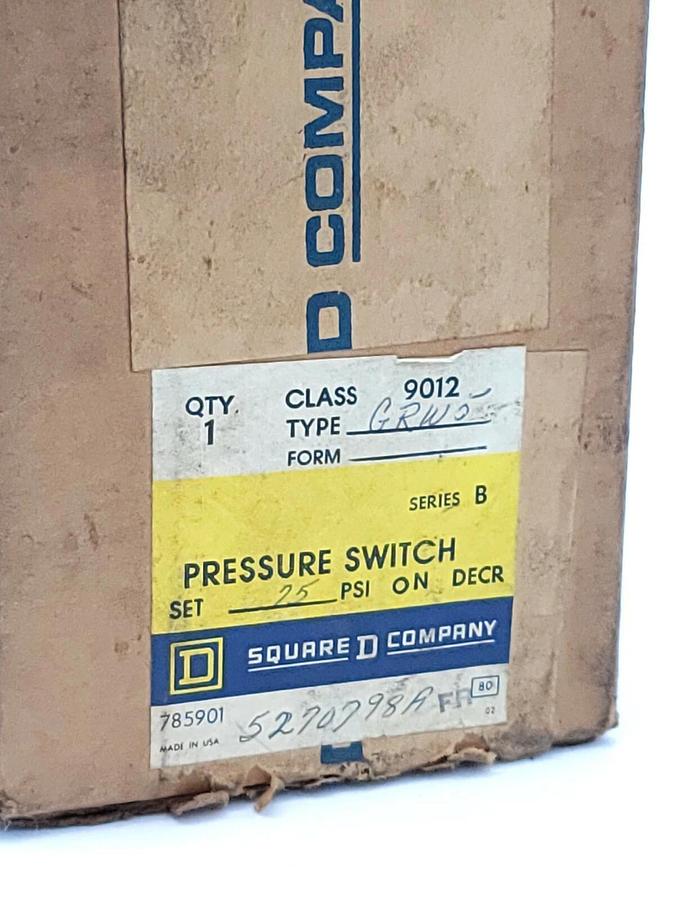 NIB SQUARE D 9012-GRW5 PRESSURE SWITCH 9012GRW5 SER. B RANGE 3-150PSIG