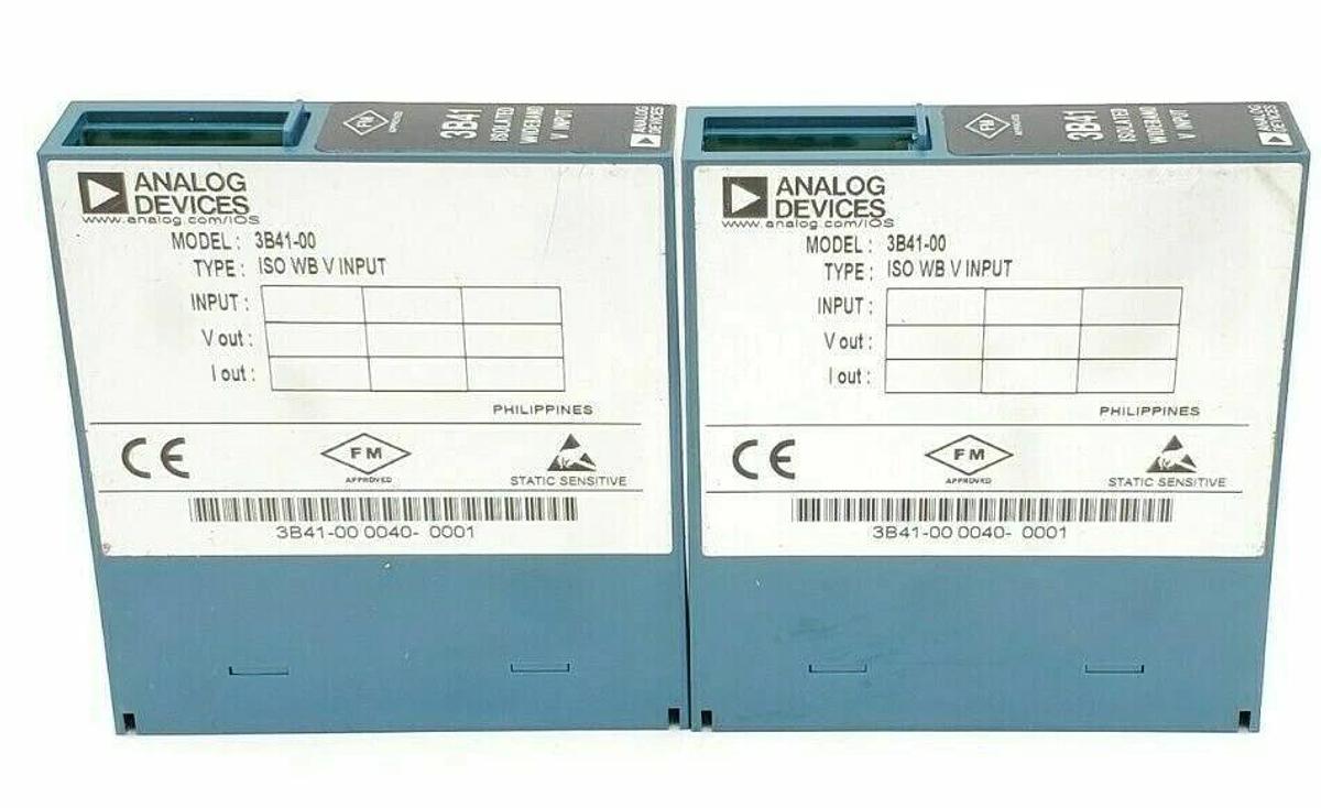 Used LOT OF 2 ANALOG DEVICES 3B41-00 ISOLATED WIDEBAND V INPUT MODULES 3B4100