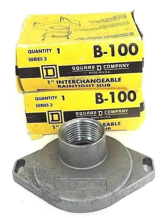 Used LOT OF 2 NIB SQUARE D, B-100 SERIES 2 INTERCHANGEABLE RAINTIGHT HUB 1", B100