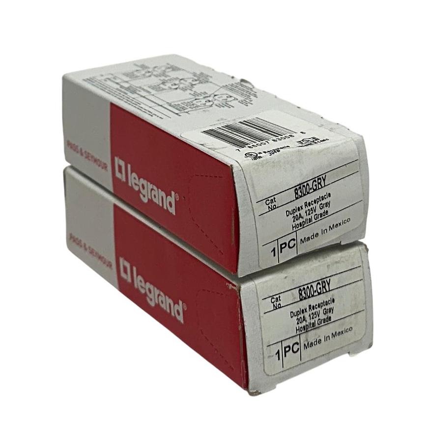 Used 2 PASS & SEYMOUR LEGRAND 8300-GRY / 8300GRY DUPLEX RECEPTACLES 20A 125V NSMP